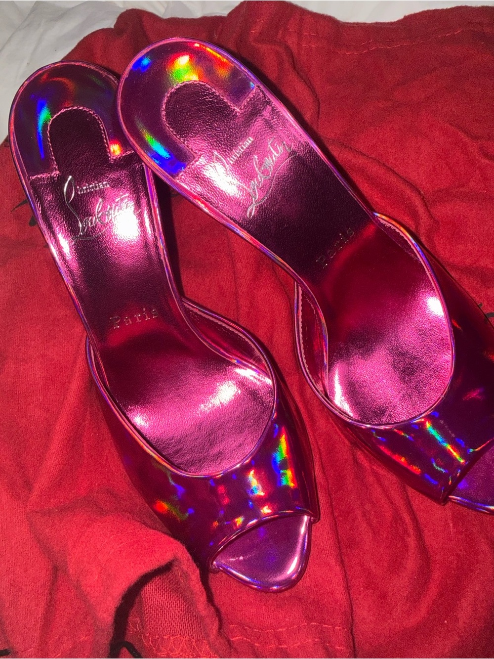 Christian Louboutin Metallic Pink Dolly 100 Peep Toe Mules size 38- brand new - Picture 4 of 4